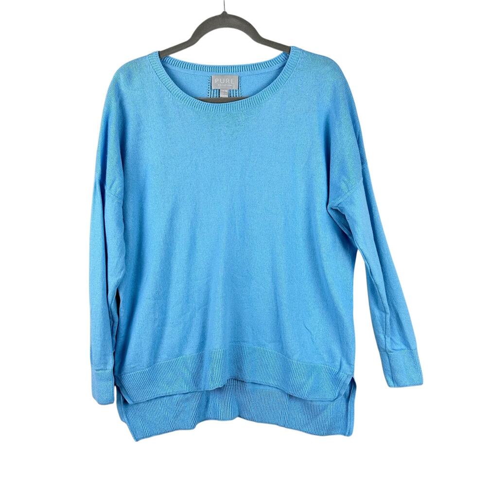Pure Collection Wool Long Sleeve Top US 12 Light Blue Casual Cotton Cashmere